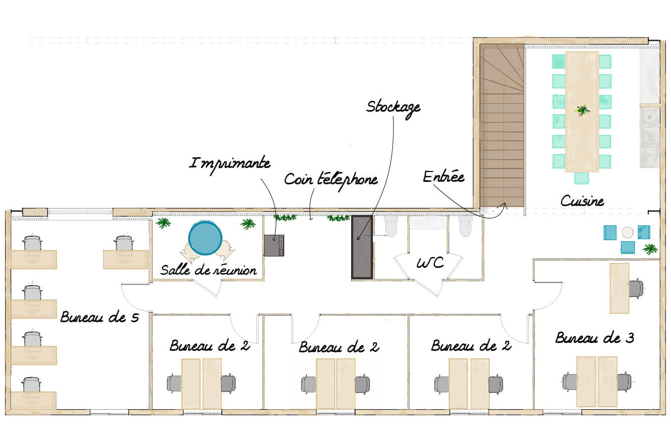 Plan des bureaux à partager au MIX Ecully